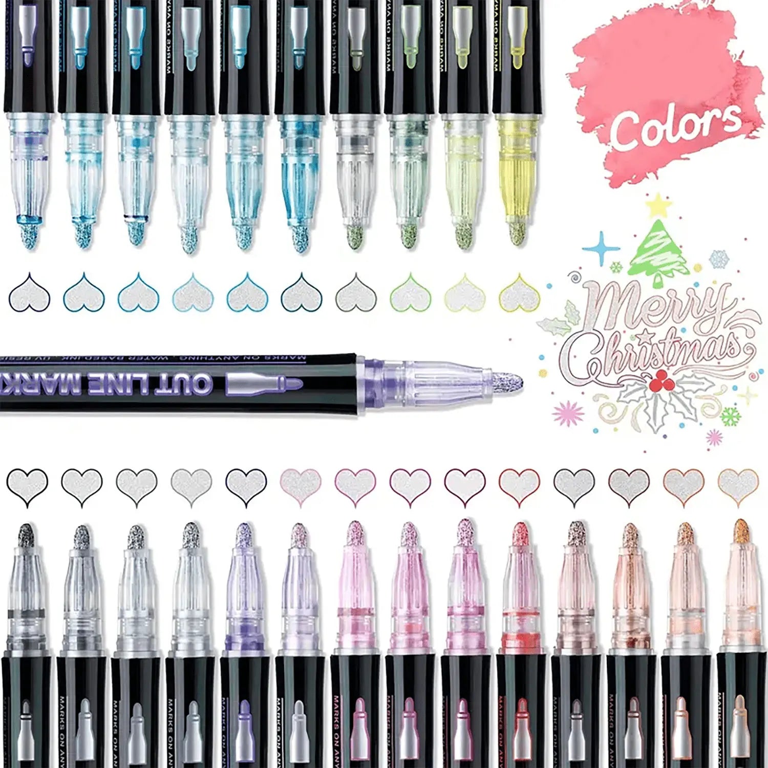 Metallic Double Line Pens Set (12 / 24 / 36 Colors) – Decorative Outline Pens for Scrapbooking & Card Writing