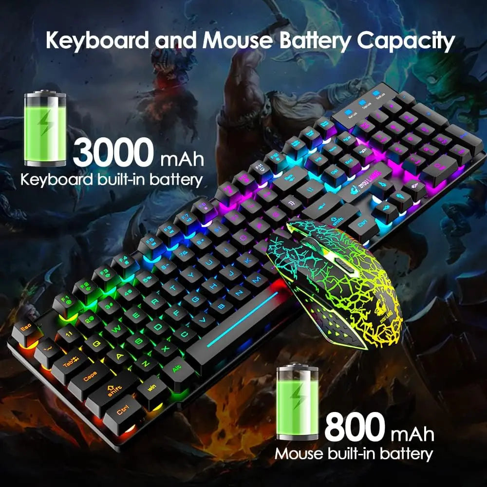 MambaSnake X Ziyou Lang T3 Wireless Gaming Keyboard & Mouse Combo – Rainbow Backlit Rechargeable Keyboard with Ergonomic Silent Mouse