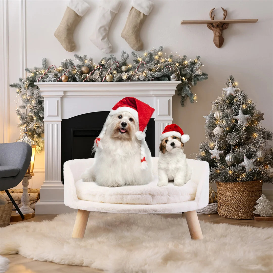 Luxury Cat Bed – Soft Plush Nesting Chair with Cushion Pad, Wooden Legs & Washable Waterproof Design for Small Pets