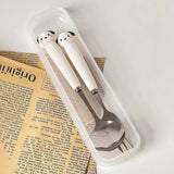 Cute Cartoon Animal Stainless Steel Spoon & Fork Set with Portable Box – Kids’ Outdoor Lunch Tableware
