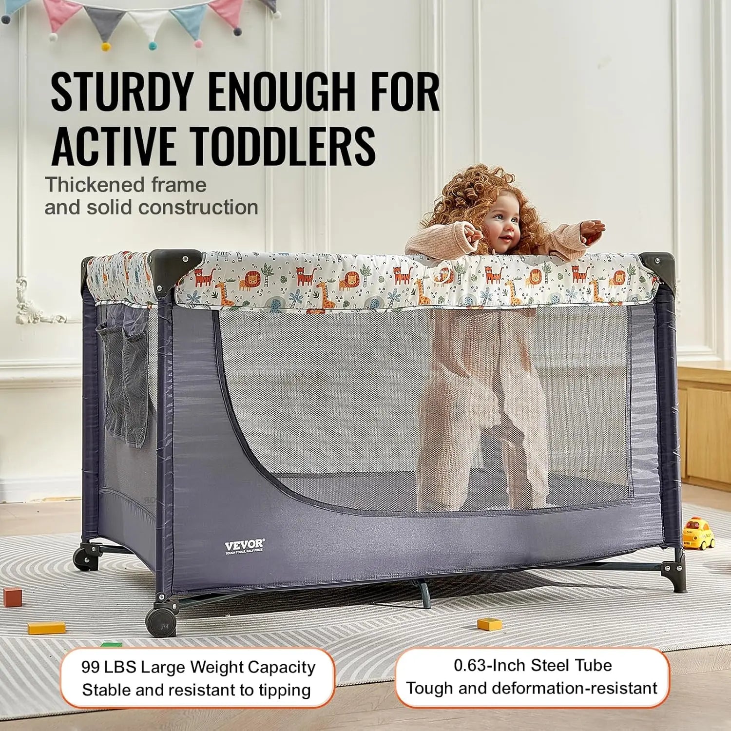 3-in-1 Baby Travel Crib & Play Yard – Folding Playpen with Soft Mattress Pad, Breathable Mesh & Carry Bag