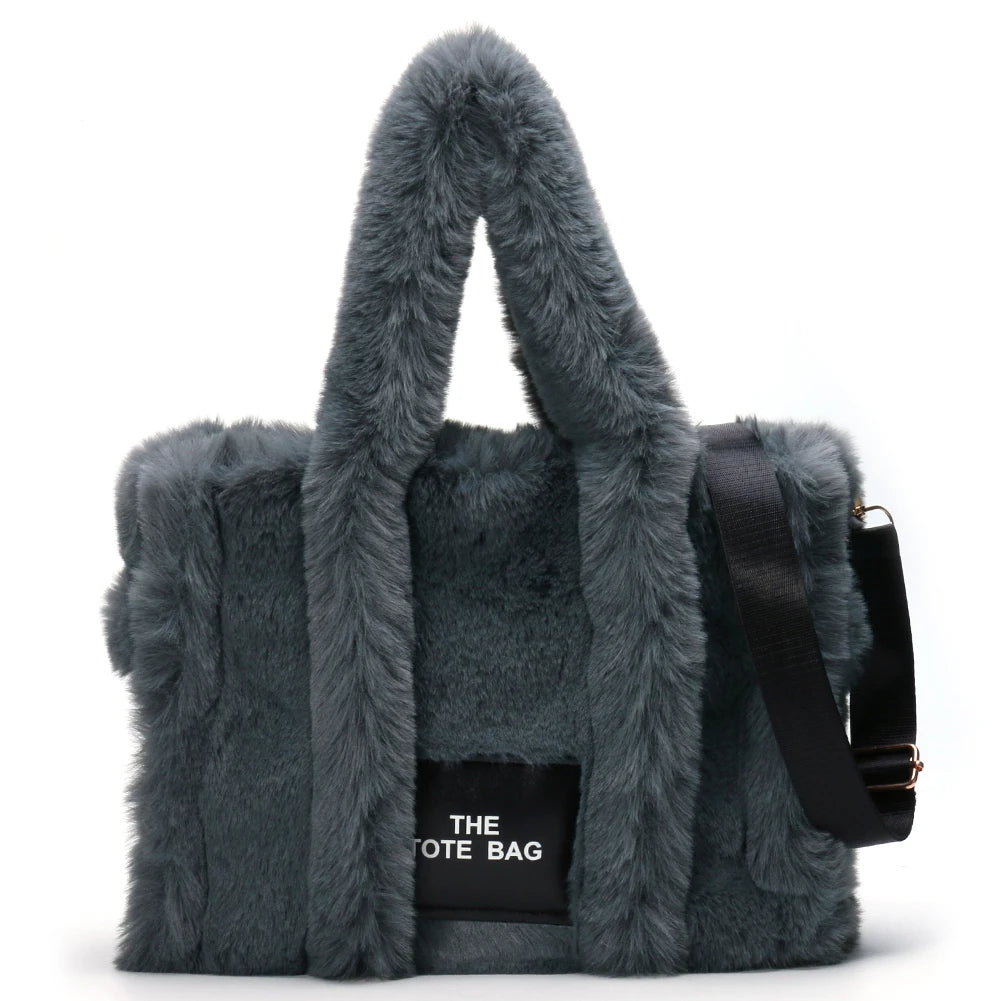 Women’s Fluffy Plush Tote Bag – Solid Color Soft Shoulder & Crossbody Shopper with Large Capacity for Work, Travel & Daily Use