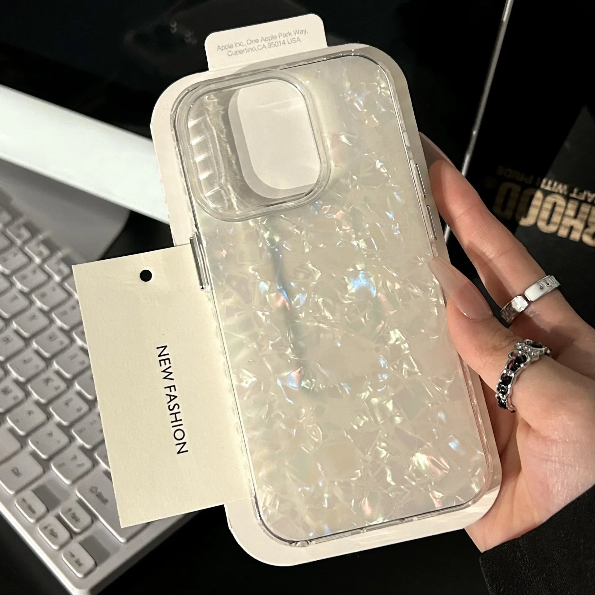 Luxury Glitter Shell Pattern Laser Case – Shockproof Soft IMD Back Cover for iPhone 7/8 Plus, X/XS/XR, 11–16 Pro Max