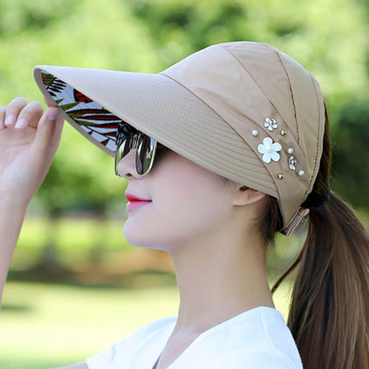 Women’s Wide Brim Sun Hat – Foldable Anti-UV Beach Visor Cap for Summer Travel & Outdoor Protection