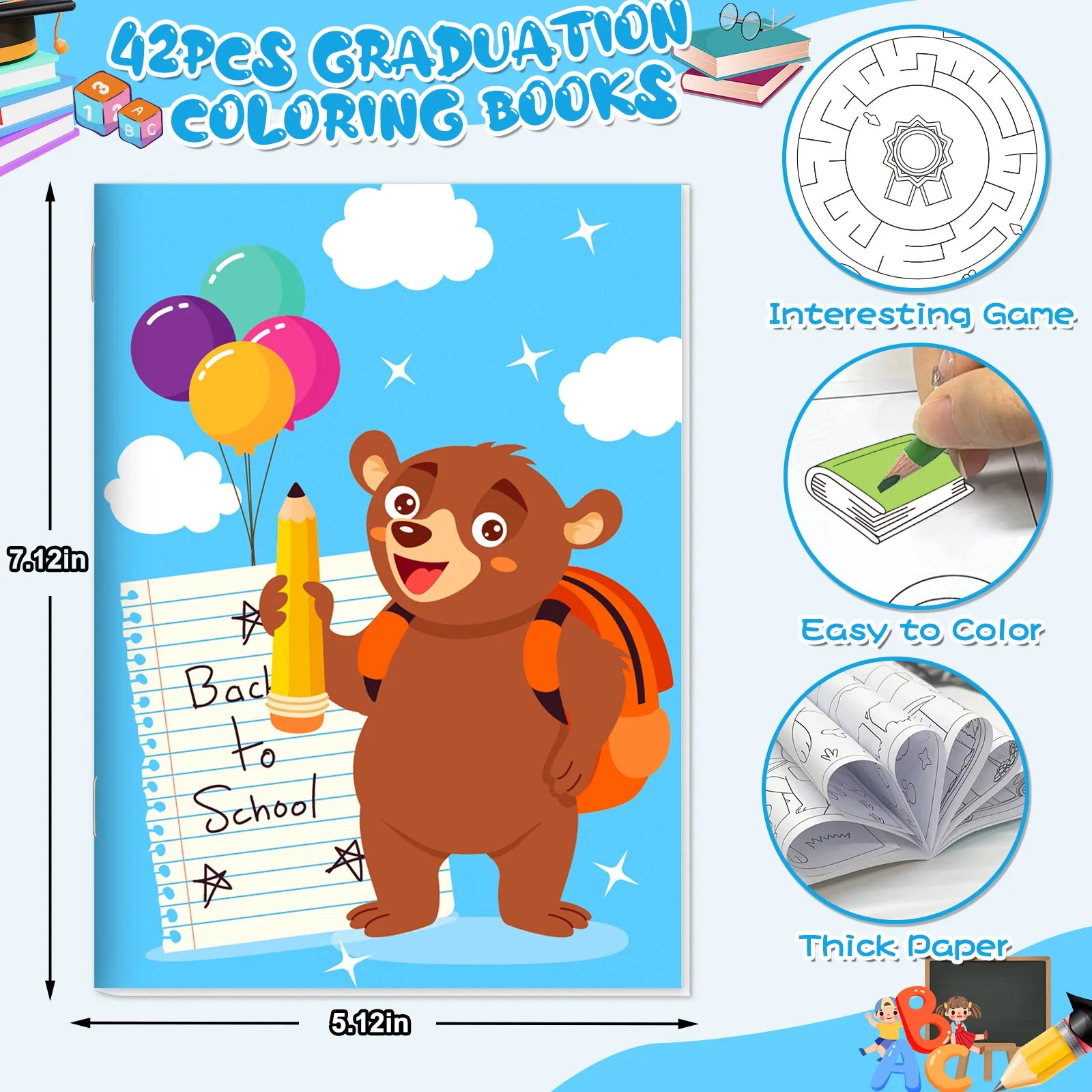 42-Pack Mini Graduation Coloring Books – Classroom Party Favors for Kindergarten & Preschool Kids 🎉