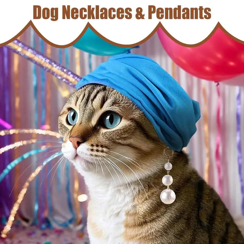 Dog Bandana & Headband Set – Pearl Earring Headdress for Party Costumes & Photo Props