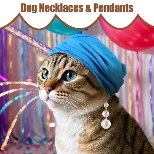 Dog Bandana & Headband Set – Pearl Earring Headdress for Party Costumes & Photo Props