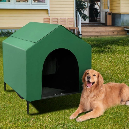 Outdoor Dog House for Large Breeds – Durable Shelter with 600D PVC Canopy & Elevated Textilene Bed