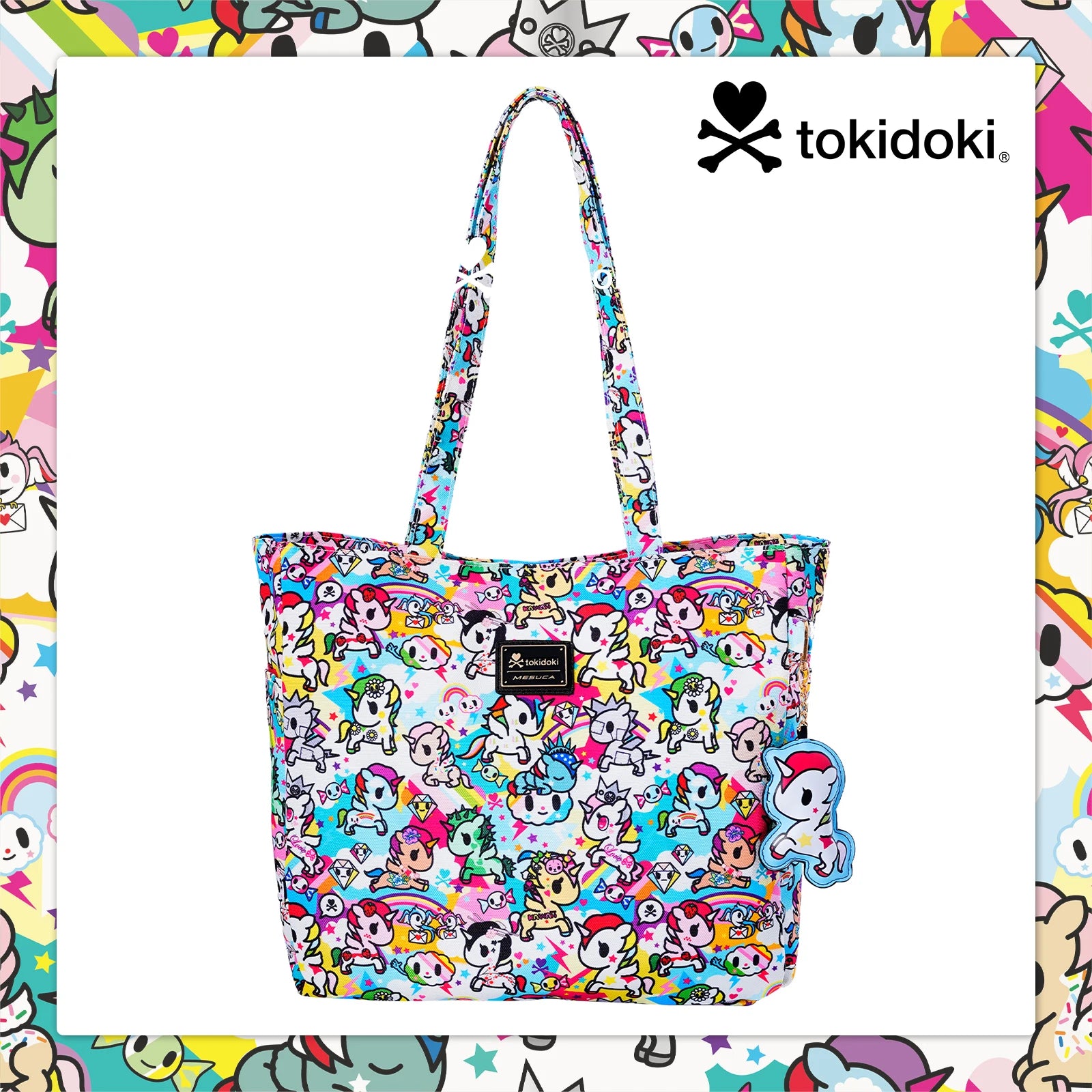 Official Tokidoki Unicorno large tote bag – lightweight women’s shopping & travel shoulder bag with Unicorno keychain