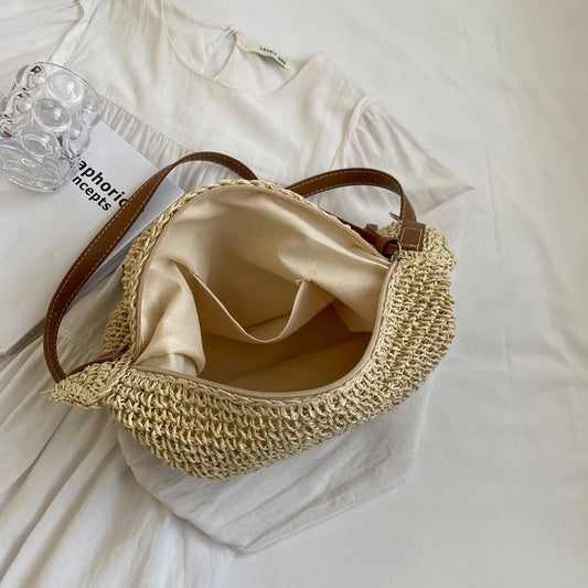 Elegant Woven Crossbody Bag 🏖️ – Handmade Straw Messenger Bag with Adjustable Strap for Summer & Beach Style 🌞✨