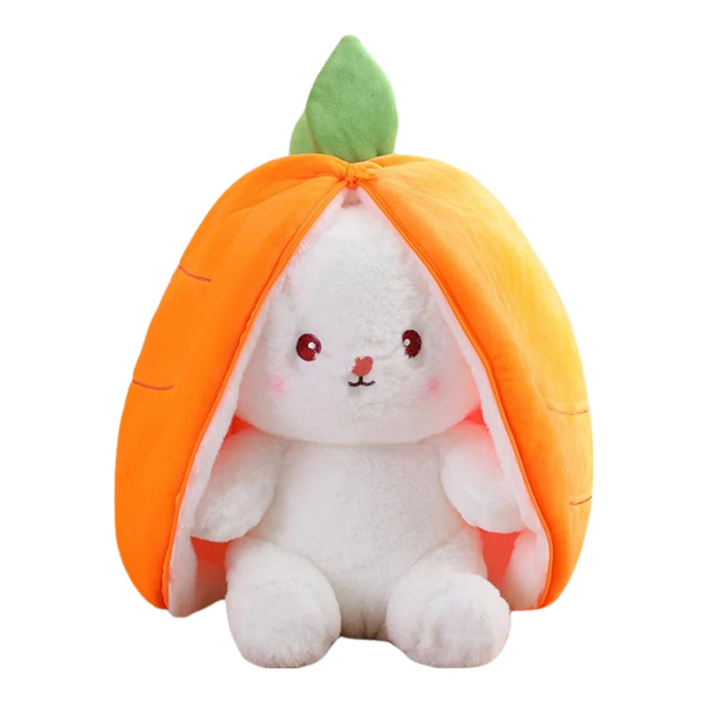 Reversible Bunny Plush Toy – 18/25/35cm Soft Stuffed Rabbit Hiding in Strawberry or Carrot Bag, Cute Pillow & Gift for Kids