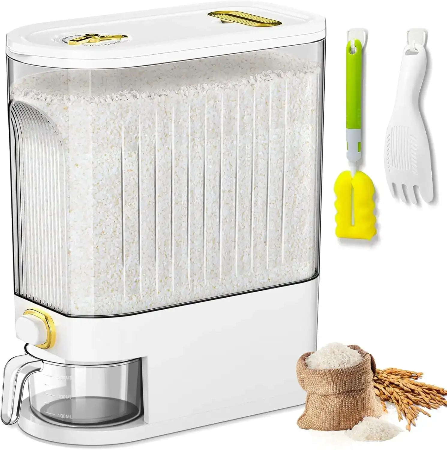 “25 lbs Rice Dispenser – Large Dry Food Storage Container with Measuring Cup, BPA-Free Kitchen Pantry Organizer”