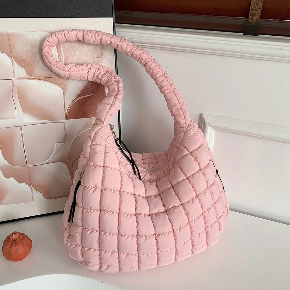 Women’s Stylish Quilted Puffer Shoulder Bag 👜 – Large Capacity Commuter Satchel & Padded Sling Tote