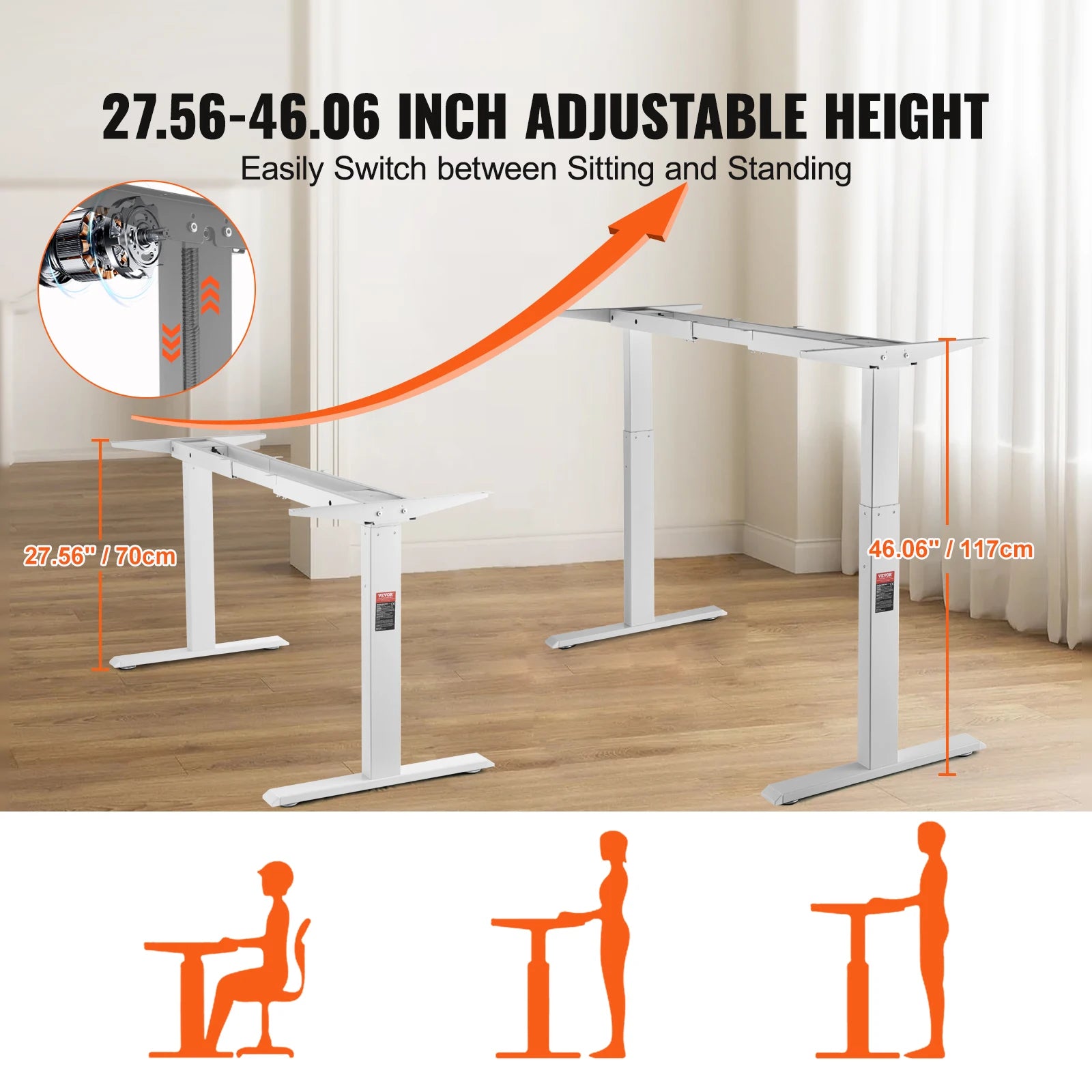 SucceBuy Electric Standing Desk Frame – Ergonomic Adjustable Legs for DIY Workstation (Black & White)