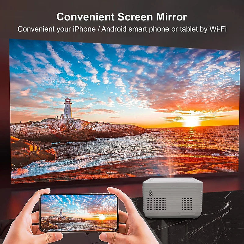 Portable HD Mini Projector – 1280×720p LED, 240 ANSI Lumens, Bluetooth & Wi-Fi, Short-Throw Home Media Player