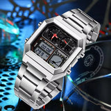 FOXBOX Men’s Electronic Sports Watch – Waterproof, Luminous Dial, Stainless Steel Strap & Alarm ⌚✨