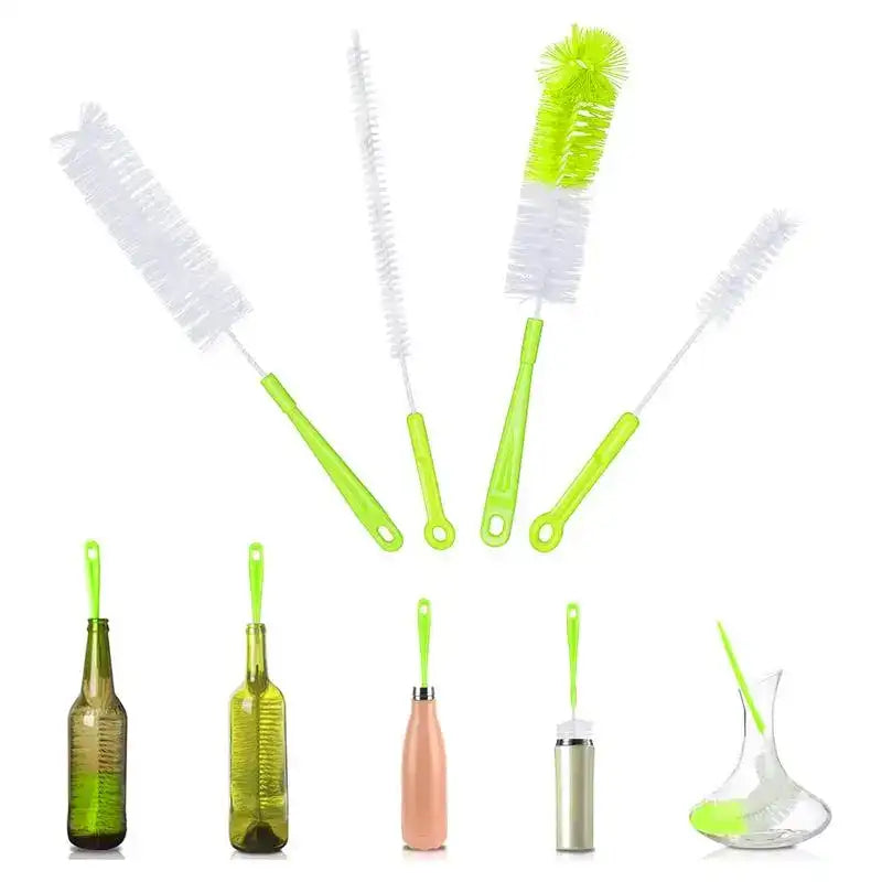 Multi-Purpose Bottle Cleaning Brush Set – Long Handle & Soft Flexible Bristles, 4-Piece
