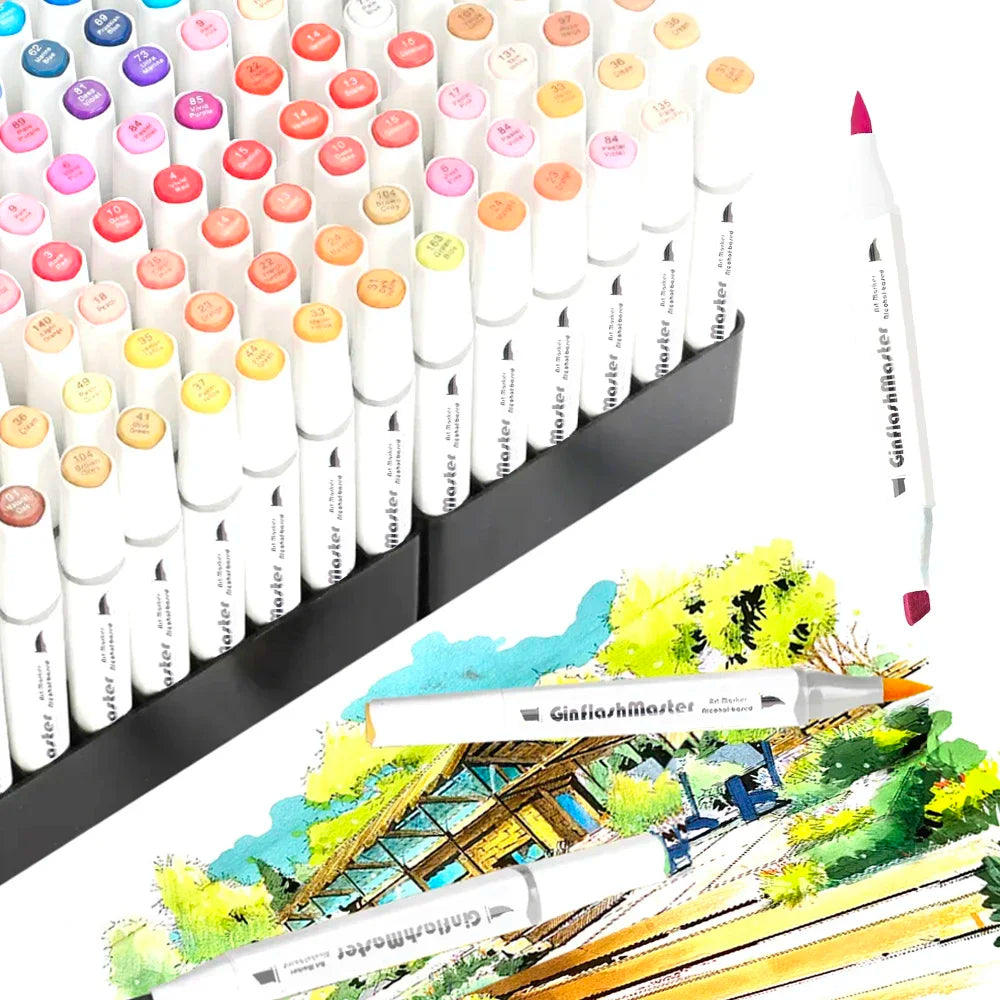 Ginflash Soft Brush & Chisel Art Markers Dual Head – Alcohol-Based 80-Color Sketch & Manga Drawing Set