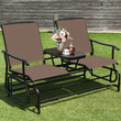 “2-Person Patio Glider Rocking Loveseat with Tempered Glass Table – Brown Outdoor Garden Furniture Set”