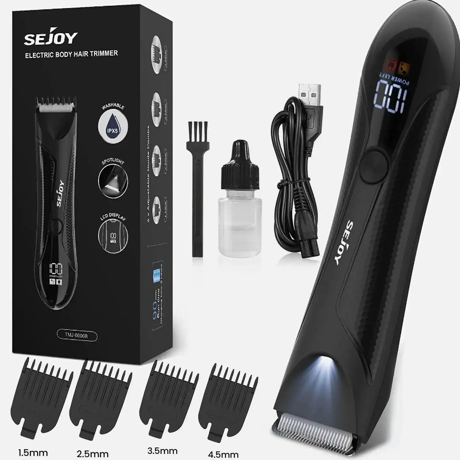 Sejoy Cordless Hair & Body Grooming Kit for Men – Rechargeable Hair Clipper, Beard Trimmer, Nose/Ear Trimmer & LED Display