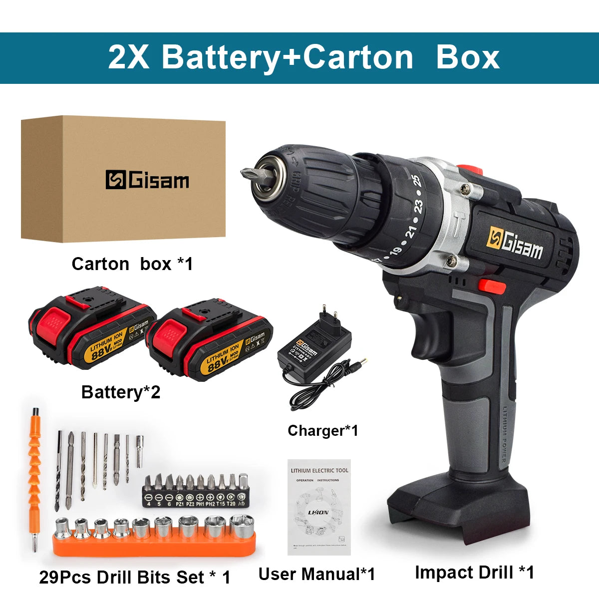 21V Cordless Impact Drill – Electric Screwdriver & Hammer Drill | Mini Wireless Power Tool with Lithium-Ion Battery