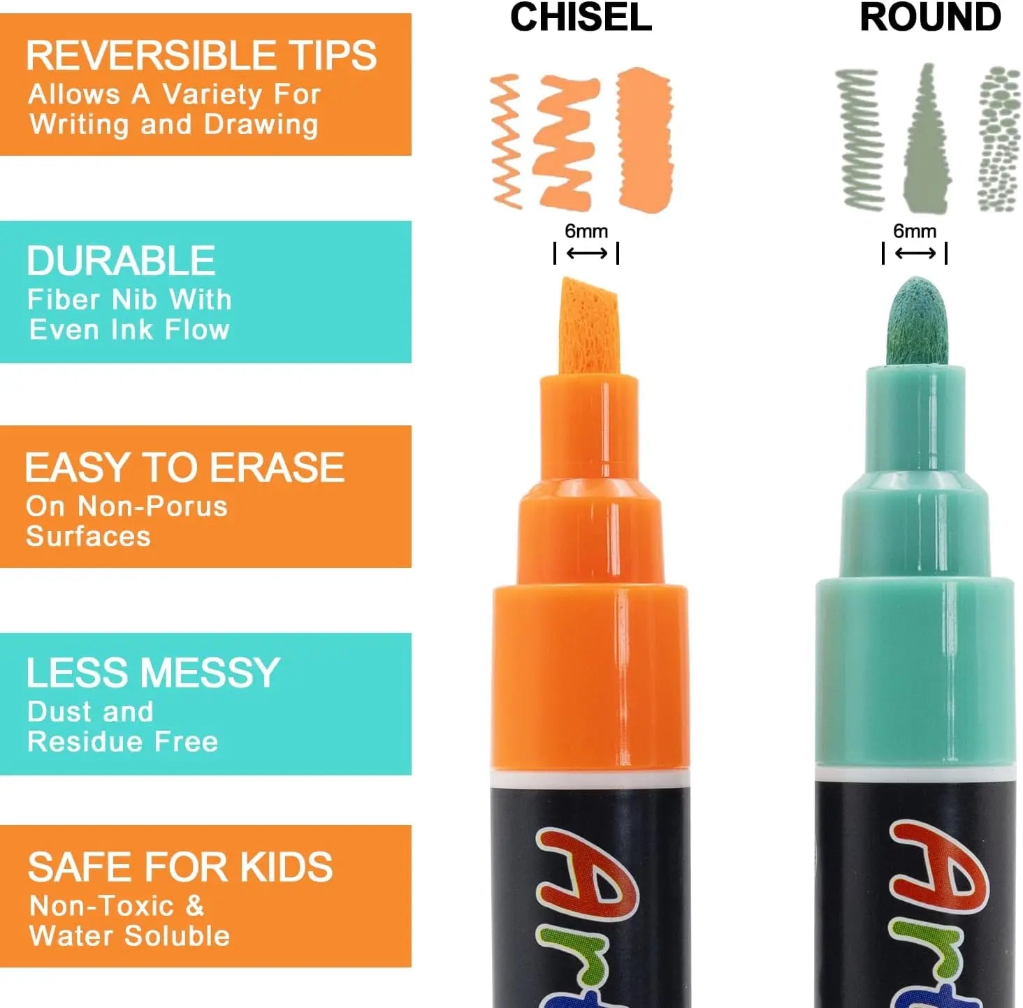 ArtBeek 30-Color Erasable Chalk Markers – Non-Toxic Reversible Tip Dry Erase Pens for Glass, Chalkboards & Creative Projects