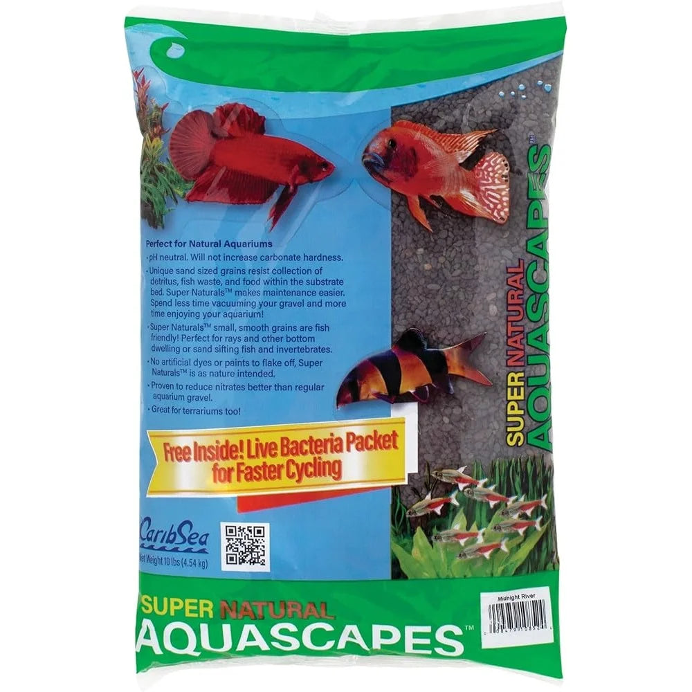 Super Natural Aquascapes Midnight River Sand – 10 lb Fish-Friendly Substrate with Live Bacteria Support