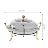 Round Stainless Steel Cooking Buffet Warmer Tray with Lid & Fuel Holder – 6 L / Professional Serving Set