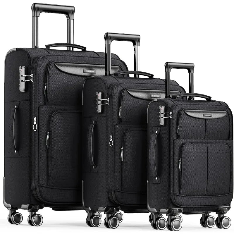 3-Piece Softside Expandable Luggage Set – Lightweight Durable Suitcases with Double Spinner Wheels & TSA Lock (Black)
