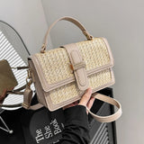 Straw Woven PU Leather Crossbody Bag – Flap Shoulder Bag with Adjustable Strap for Holiday & Travel