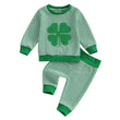 Toddler & Baby Boys Shamrock Embroidery Sweatshirt & Stripes Pants Set – Spring St. Patrick’s Day Outfit