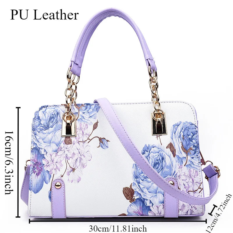 Women’s PU Leather Floral Tote Bag – Fashion Shoulder & Crossbody Handbag with Zipper Closure and Adjustable Strap for Daily Use & Gifts