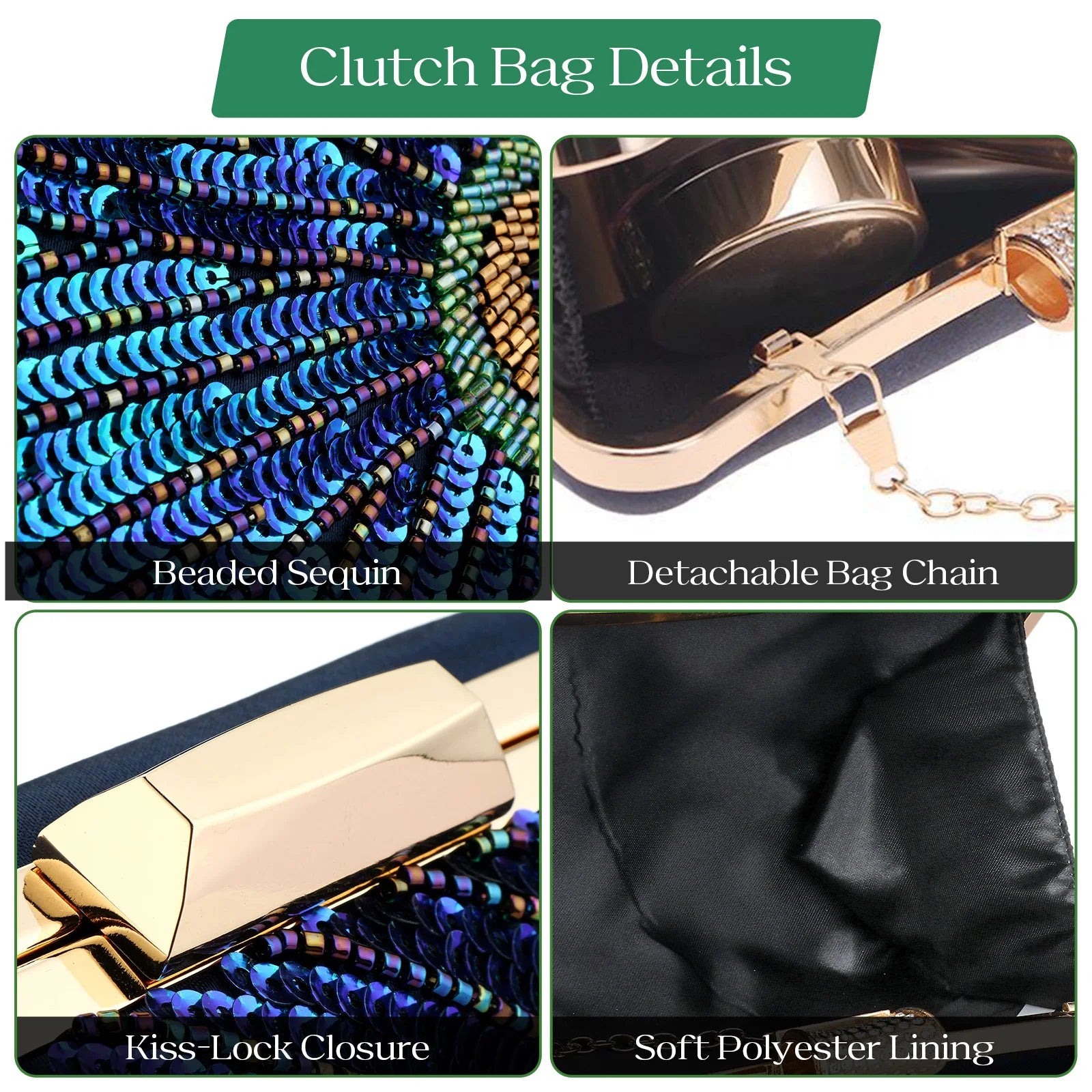 Retro Flicker Evening Banquet Clutch Bag for Women – Chain Crossbody Prom & Party Shoulder Purse