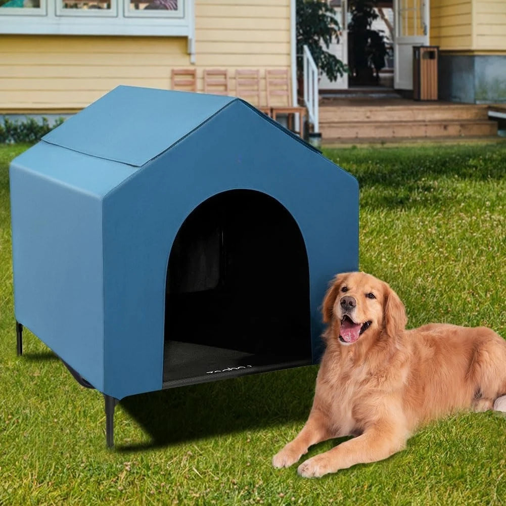 Outdoor Dog House for Large Breeds – Durable Shelter with 600D PVC Canopy & Elevated Textilene Bed