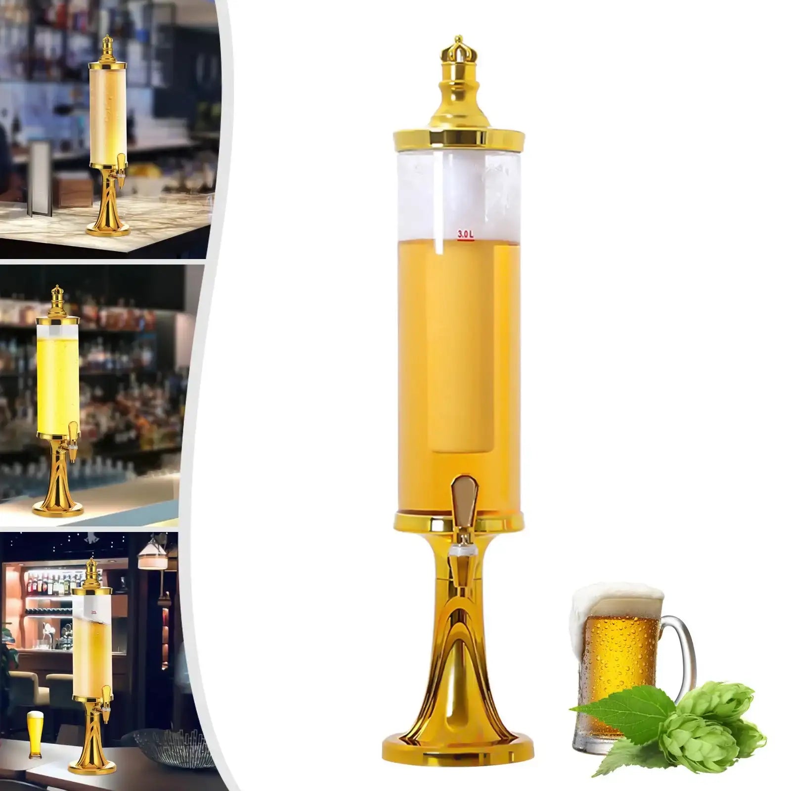 3 L Drink Tower Beverage Dispenser with LED Lights & Ice Tube – Home Party Beer & Drink Tower 🍹✨