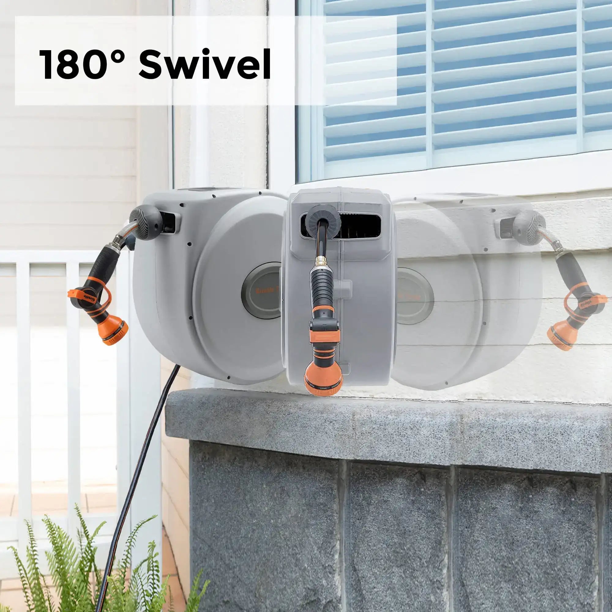 Giraffe Tools CW20 Heavy-Duty Retractable Garden Hose Reel – 5/8″ × 65 ft with Swivel Bracket, Any-Length Lock