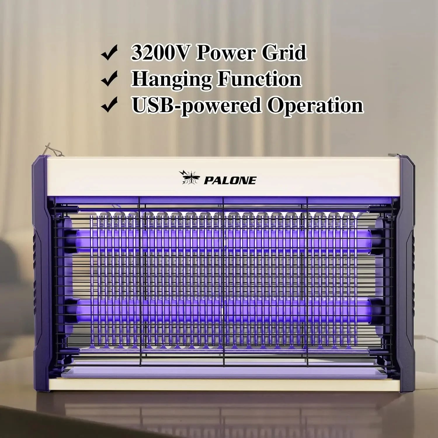 3200 V Electric Bug Zapper – Indoor Mosquito & Insect Killer with Hanging Chain & Removable Tray
