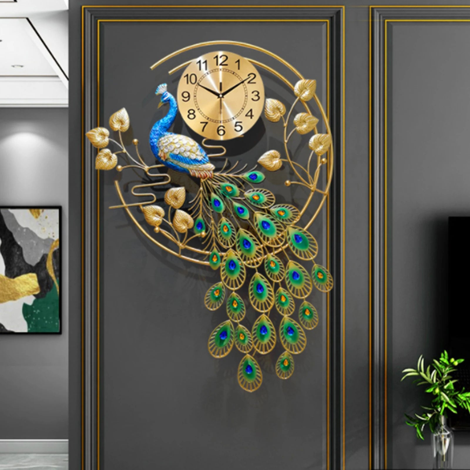 36.6" x 25.6" Modern Luxury Crystal Wall Clock – Large Metal Art Wall Watch with Silent Quartz Movement
