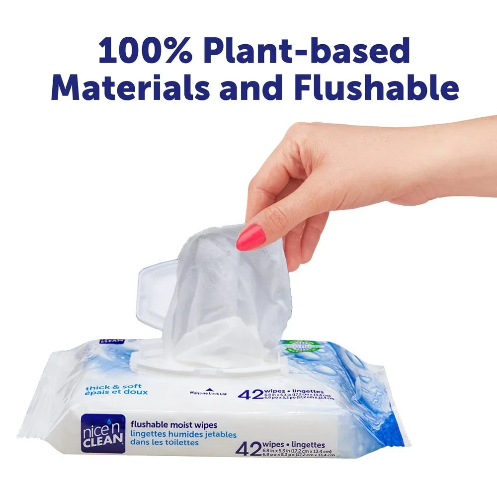 Plant-Based Flushable Wet Wipes – 3 Pack Aloe & Vitamin E Hypoallergenic, Eco-Friendly, Septic Safe & Toddler Friendly