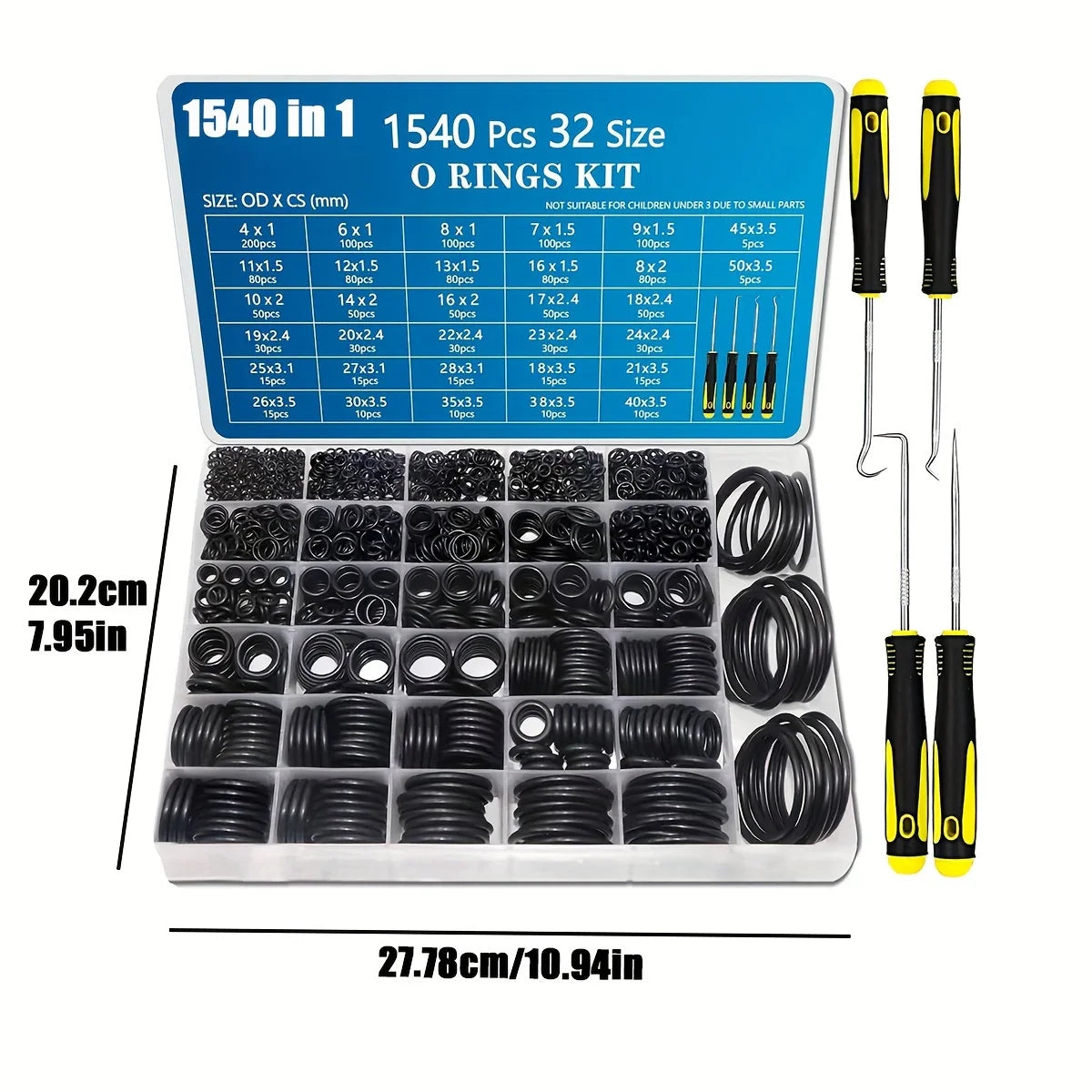 1 540-Piece O-Ring Assortment Kit – Metric Nitrile Rubber Sealing Rings with 4 Pick Tools for Automotive, Plumbing & Pressure Washer Repair