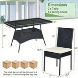 “10-Piece Rattan Patio Dining Set – Outdoor Glass-Top Table with 9 Cushioned Chairs”