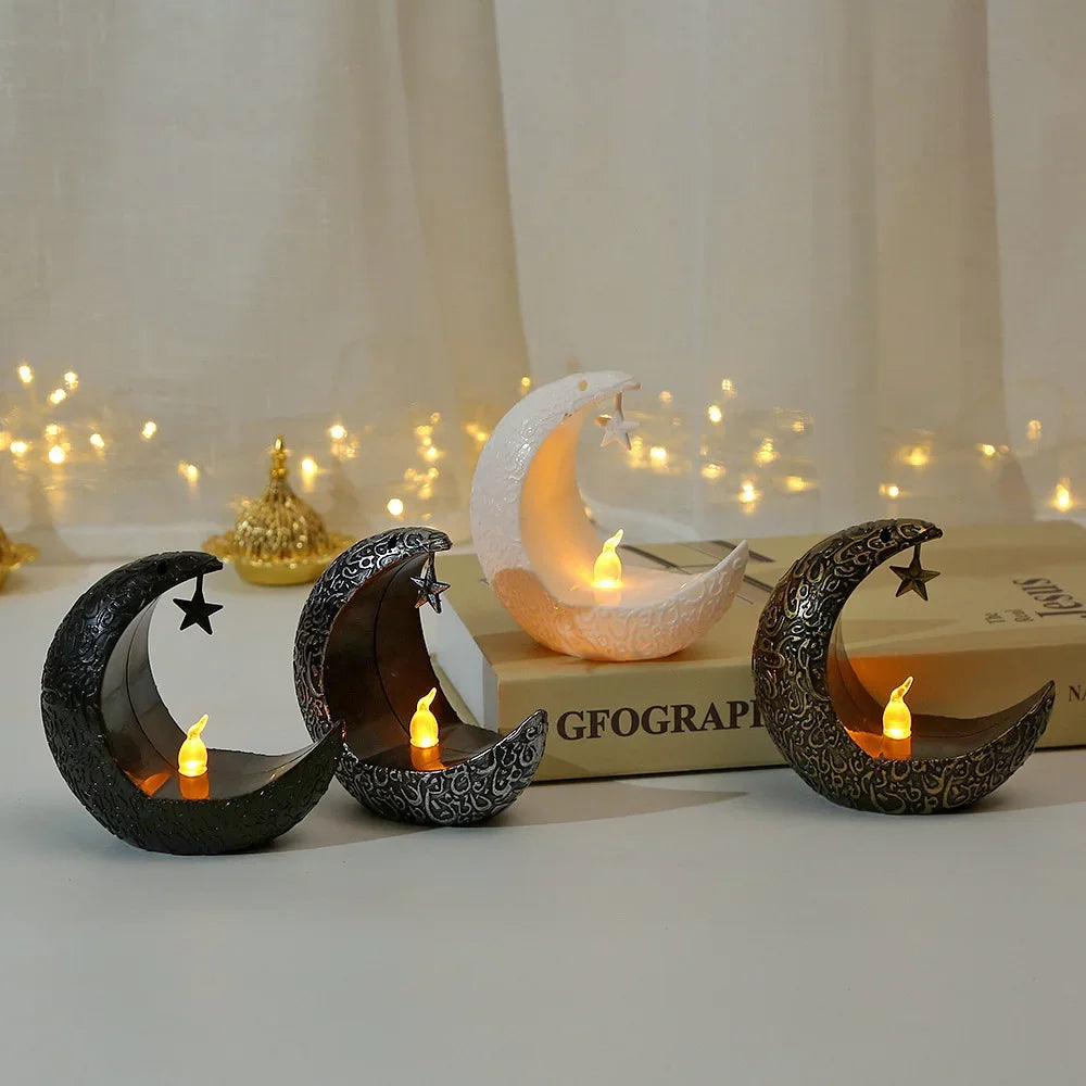 Ramadan Star & Moon LED Candlestick Lamp – Islamic Home Décor for Eid, Allah’s Blessing & Mubarak Nights