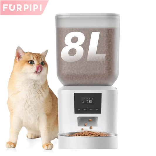 FurPipi Automatic Cat & Dog Feeder – 8L Smart Food Dispenser with Key Control, SUS+ABS Durable Build