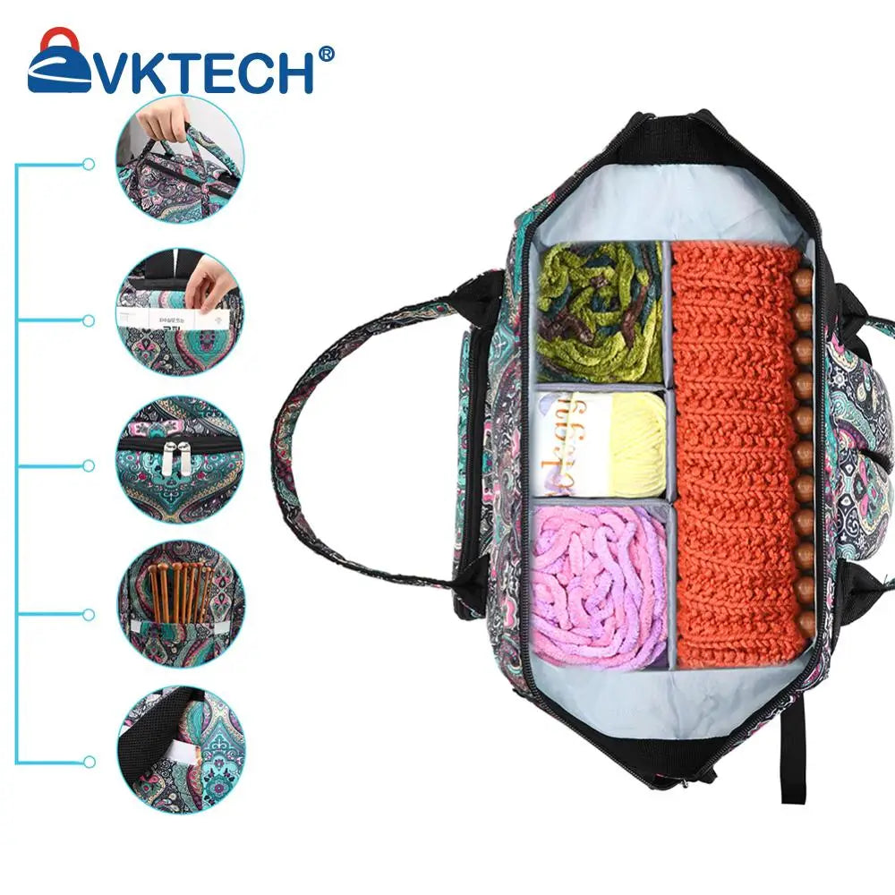 Large-Capacity Knitting & Yarn Storage Backpack — Portable Sewing Organizer Bag for Crochet Hooks & Supplies