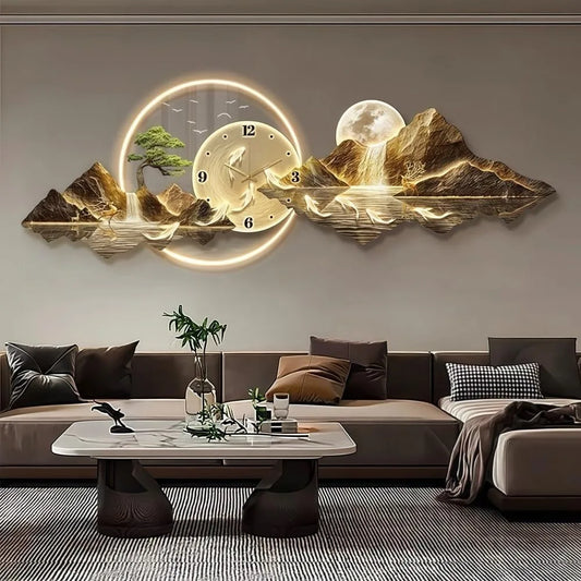 Modern 3D LED Wall Clock – Mountain View Decorative Wall Art Clock for Living Room, Bedroom & Office
