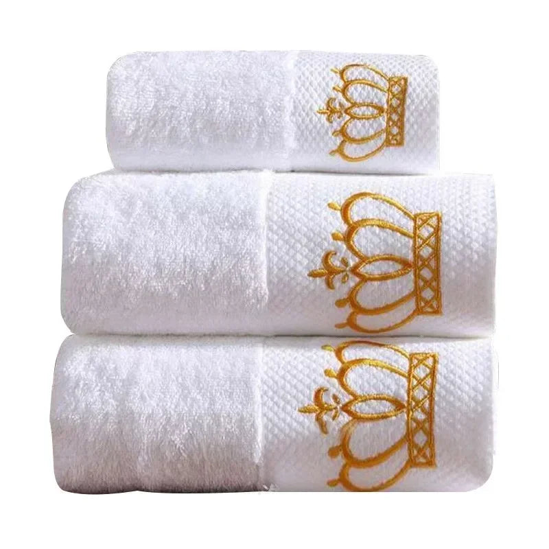 Embroidered Crown White Bath Towel – 100% Cotton Luxury Hotel Style