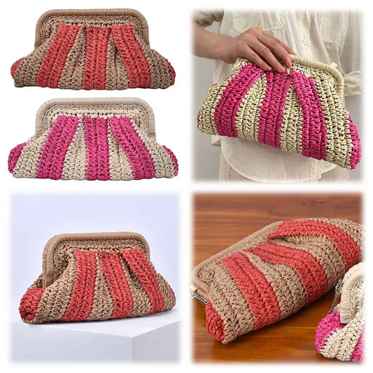 Handmade Straw Cloud Clutch – Woven Dumpling-Style Designer Pouch for Women, Outdoor Travel & Summer Fashion