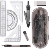 Student Geometry Supplies Kit with Shatterproof Storage Box – Rulers, Protractor, Compass, Pencils, Leads & Erasers