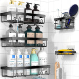 Adhesive No-Drill 5-Pack Corner Shower Caddy Set – Rustproof Stainless Wall-Mounted Organizer Shelves