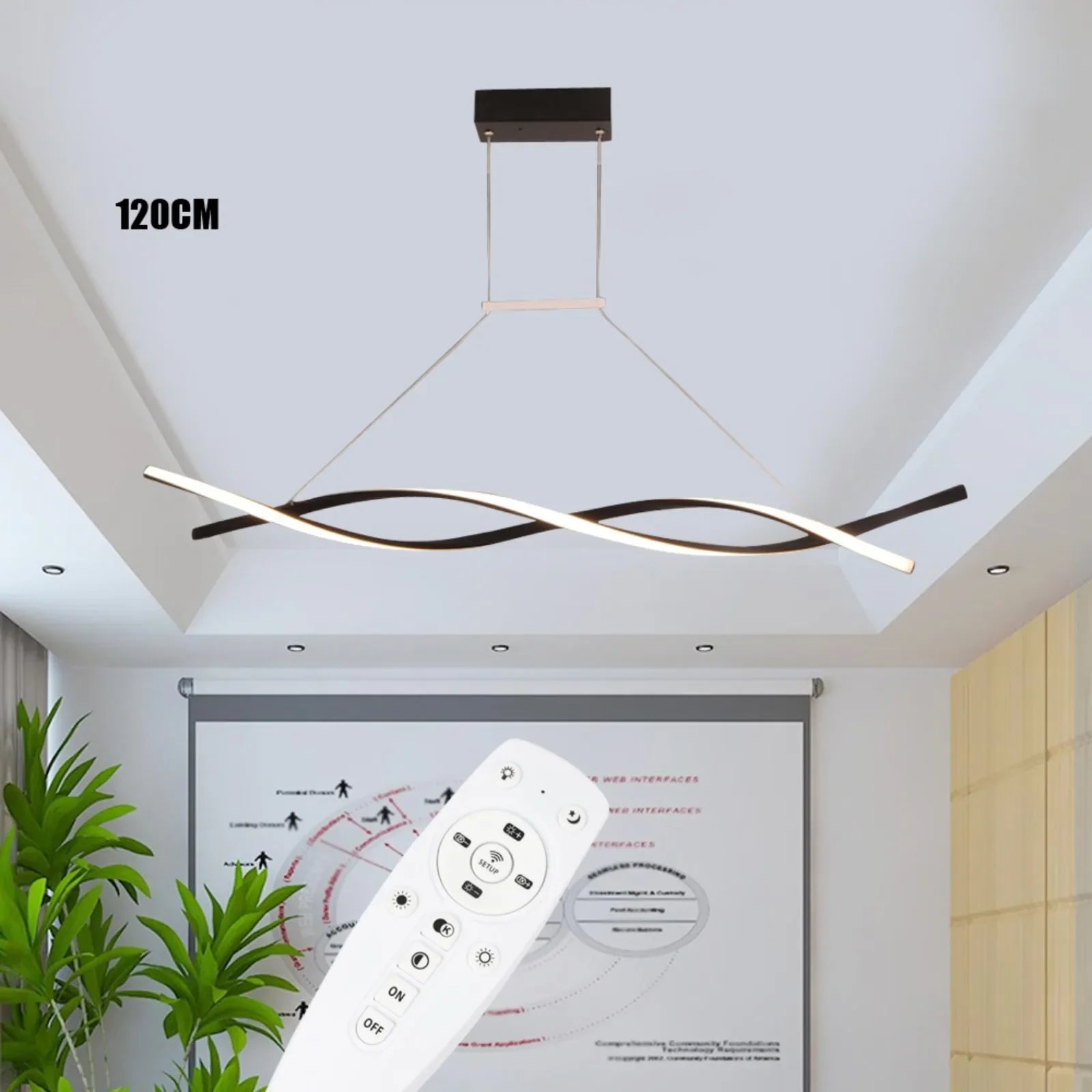Modern Black Pendant Light – Remote Control Dimmable LED Ceiling Lamp for Dining Room & Kitchen
